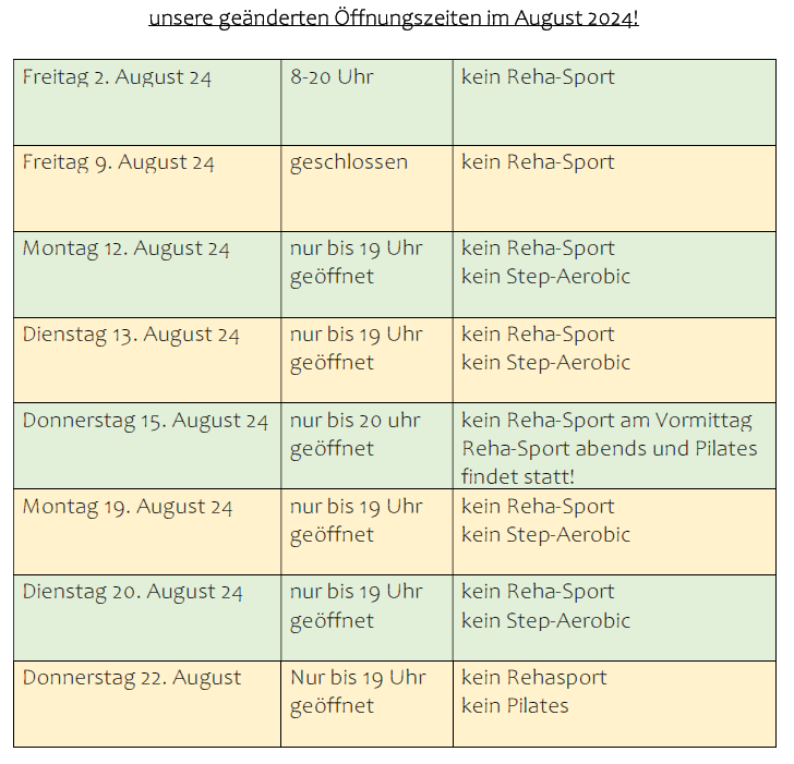 Öffnungszeiten August 24